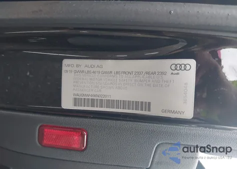 2019 Audi A4 40 Premium z USA, uszkodzony, nr VIN WAUGMAF46KN022011